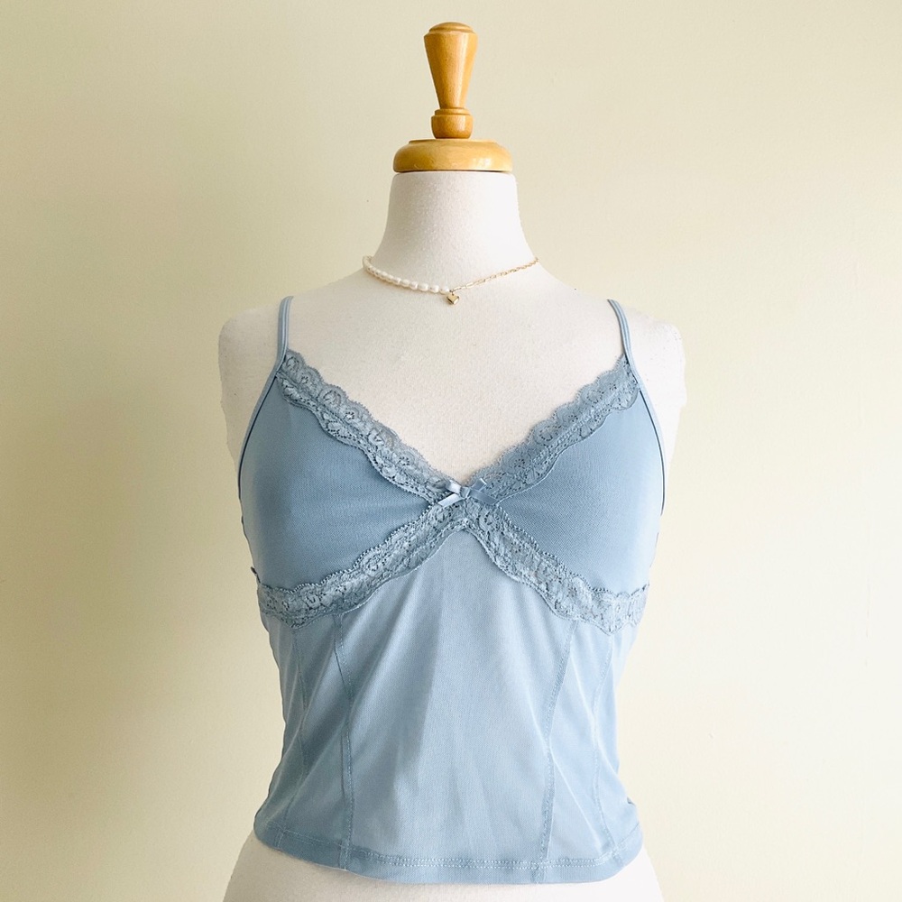 Garage Light Blue Lace-Trim Tank Top